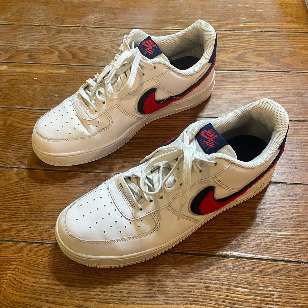 Nike Air Force 1 '07 LV8 "Chenille Swoosh" Red White Blue 823511-106 Men's 11